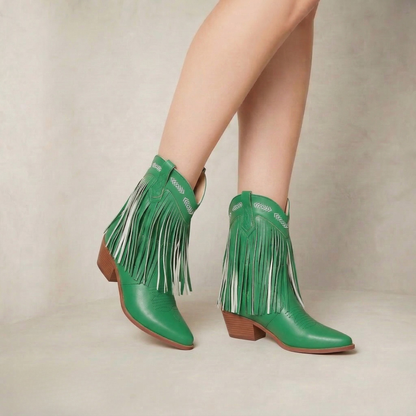 Oriana | Layered Fringe Western Block Heel Boots