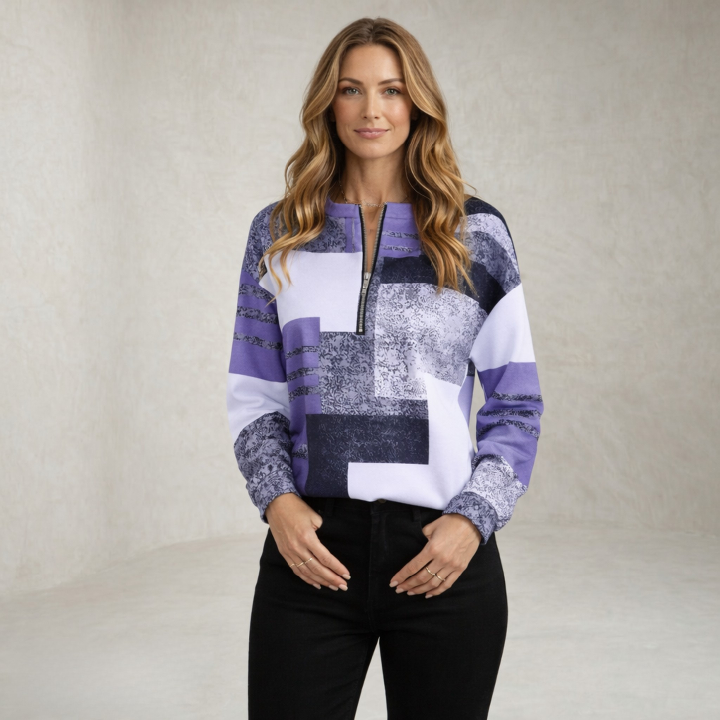 Penelope | Printed Half Zip Sweater