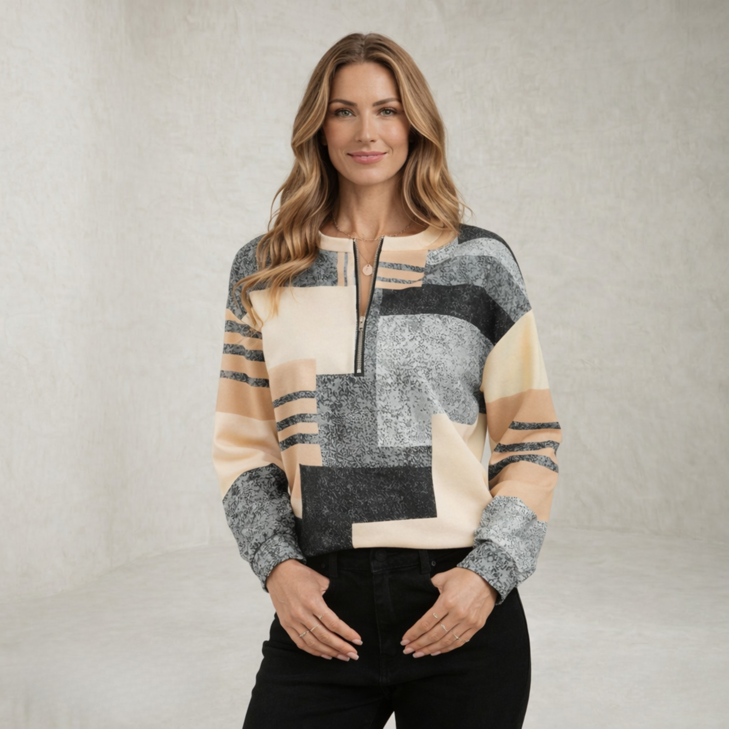 Penelope | Printed Half Zip Sweater