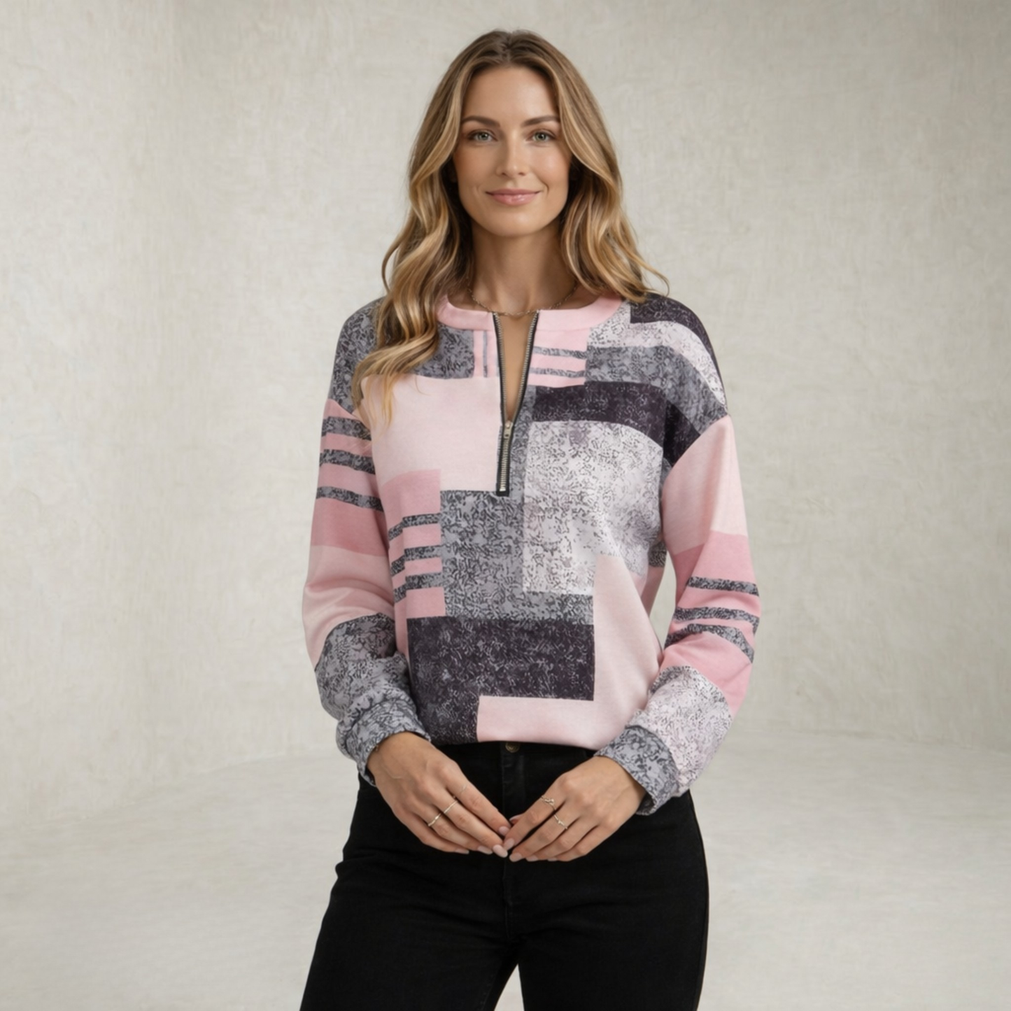 Penelope | Printed Half Zip Sweater