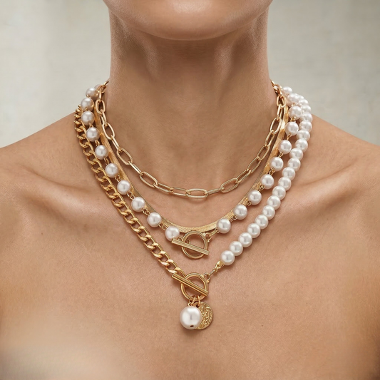 Sophie | Layered Pearl and Snake Chain Necklace