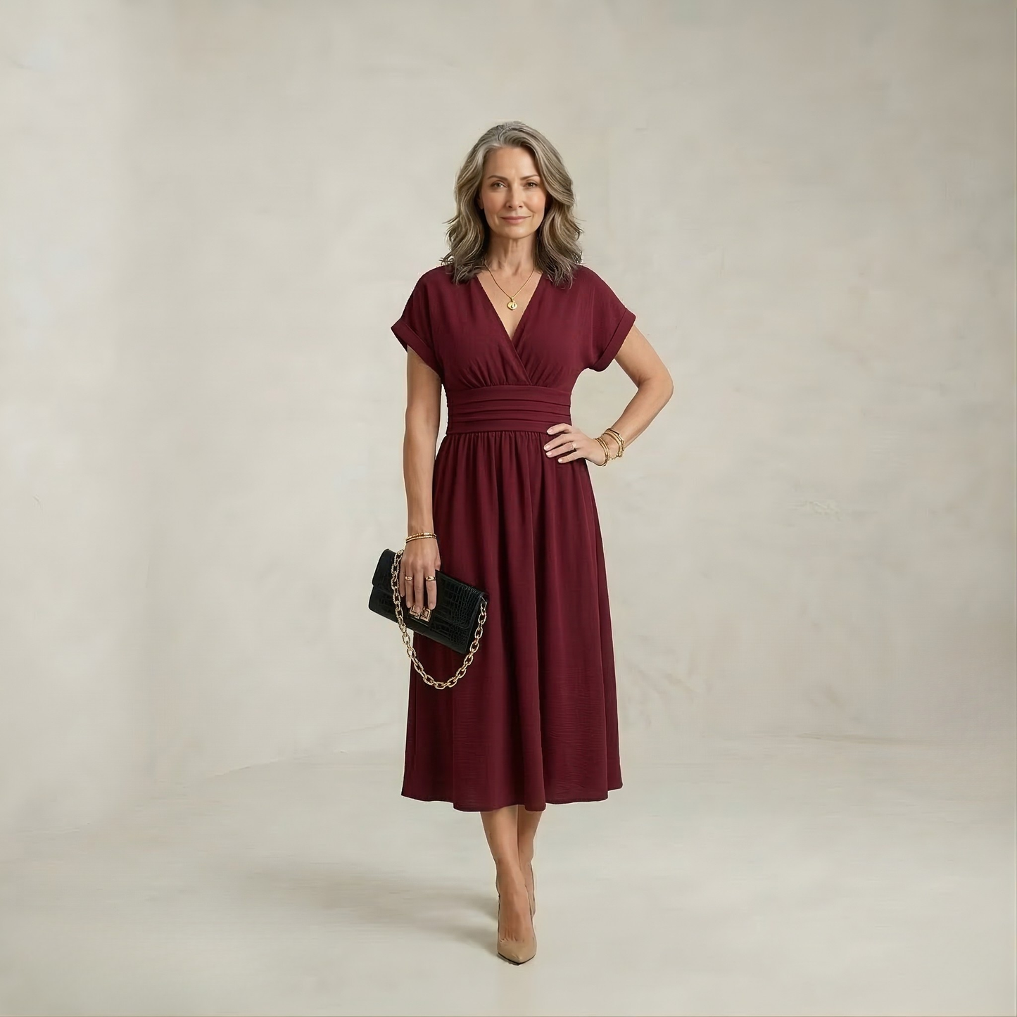 Violet | Modern Edge V-Neck Midi Dress