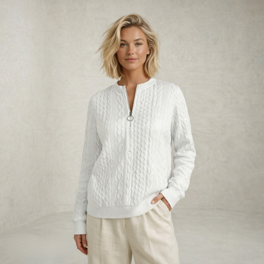 Violet | Cable Knit Half Zip Sweater