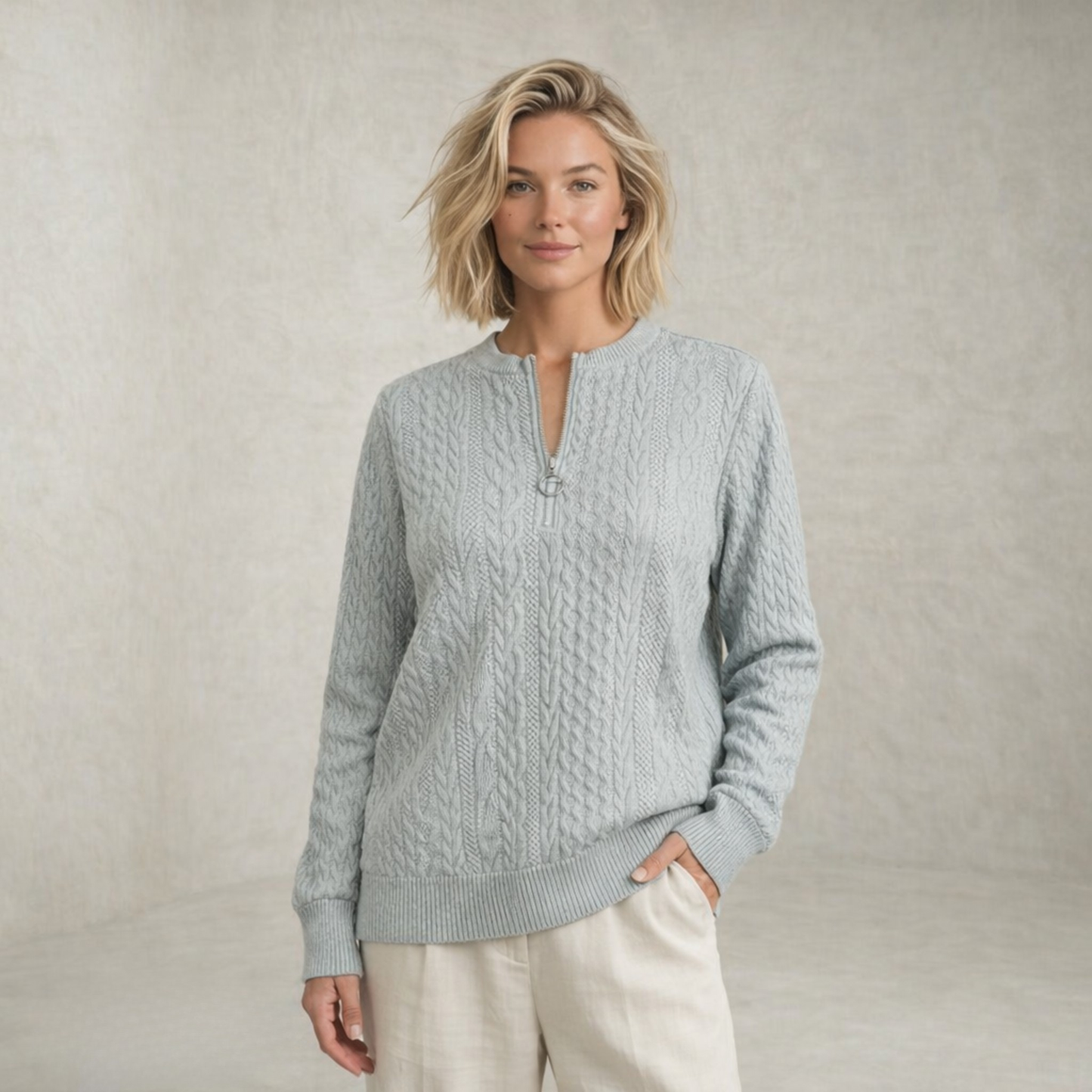 Violet | Cable Knit Half Zip Sweater