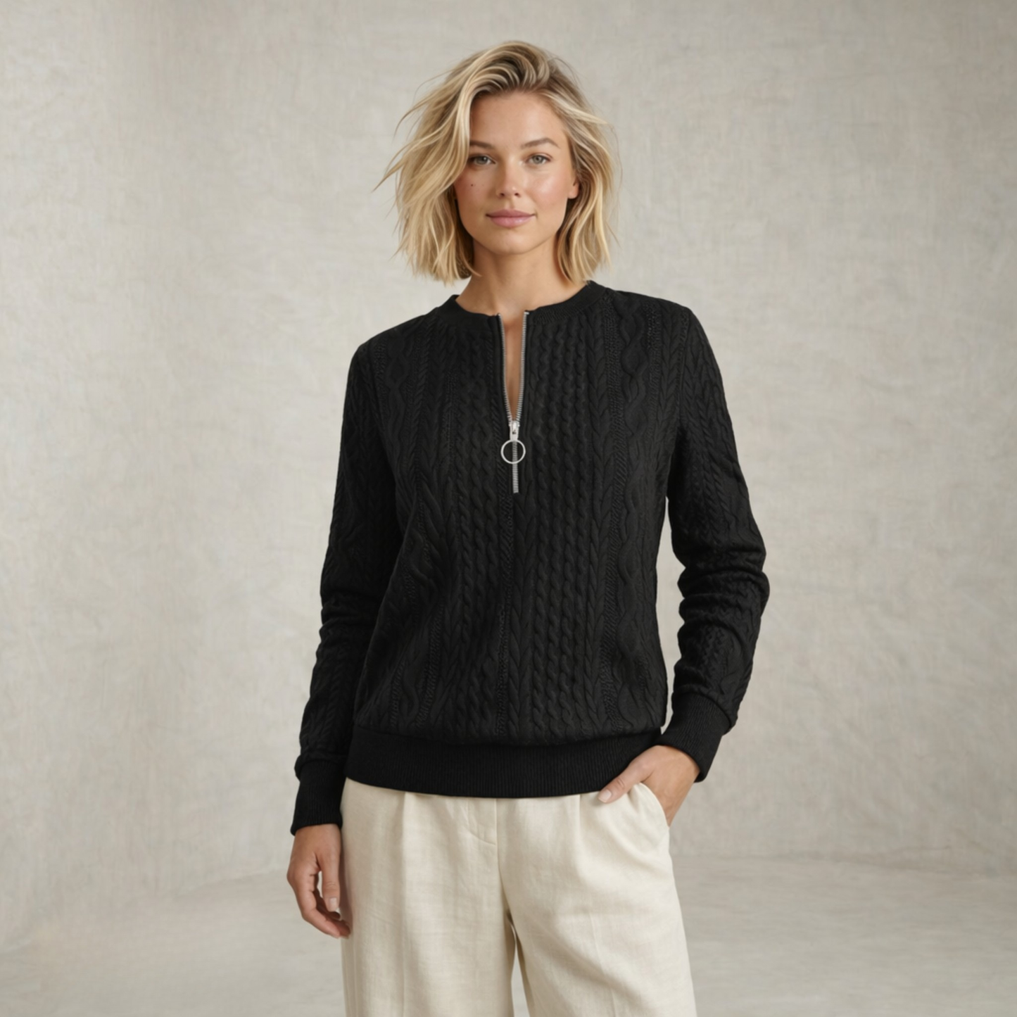 Violet | Cable Knit Half Zip Sweater