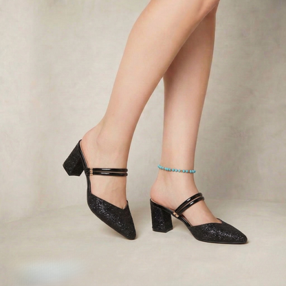 Yvette | Elegant Sculpted Block Heels with Metallic Detail