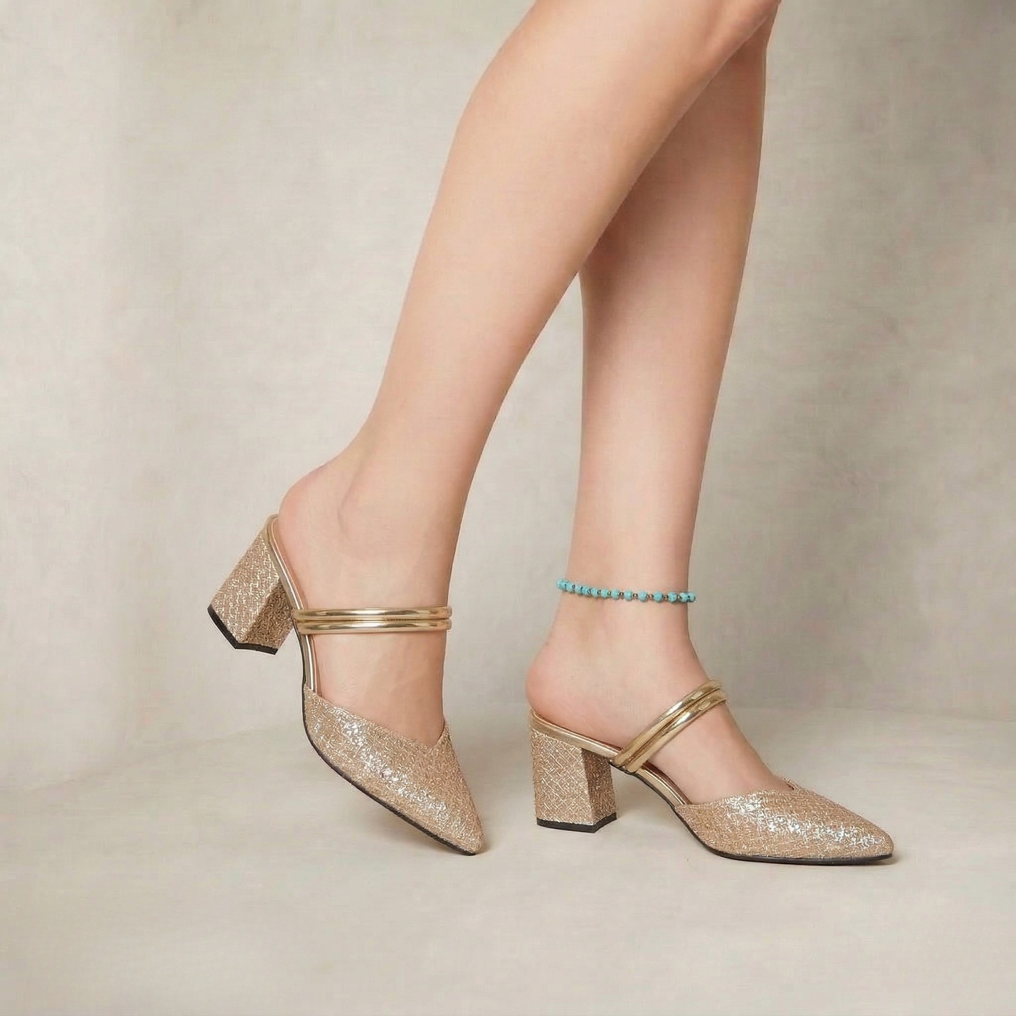 Yvette | Elegant Sculpted Block Heels with Metallic Detail